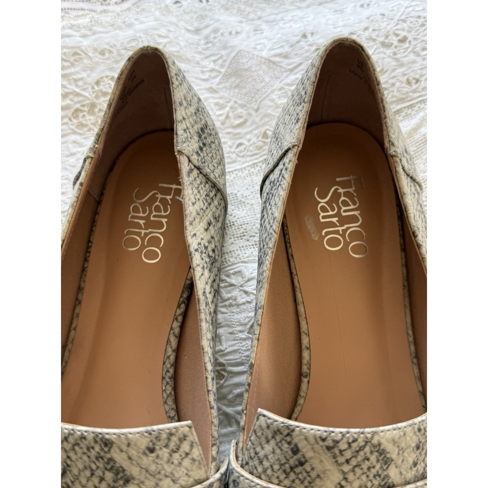 Franco Sarto Snakeskin-Print Pointed Toe Flats in Cream and Gray - Picture 6 of 10